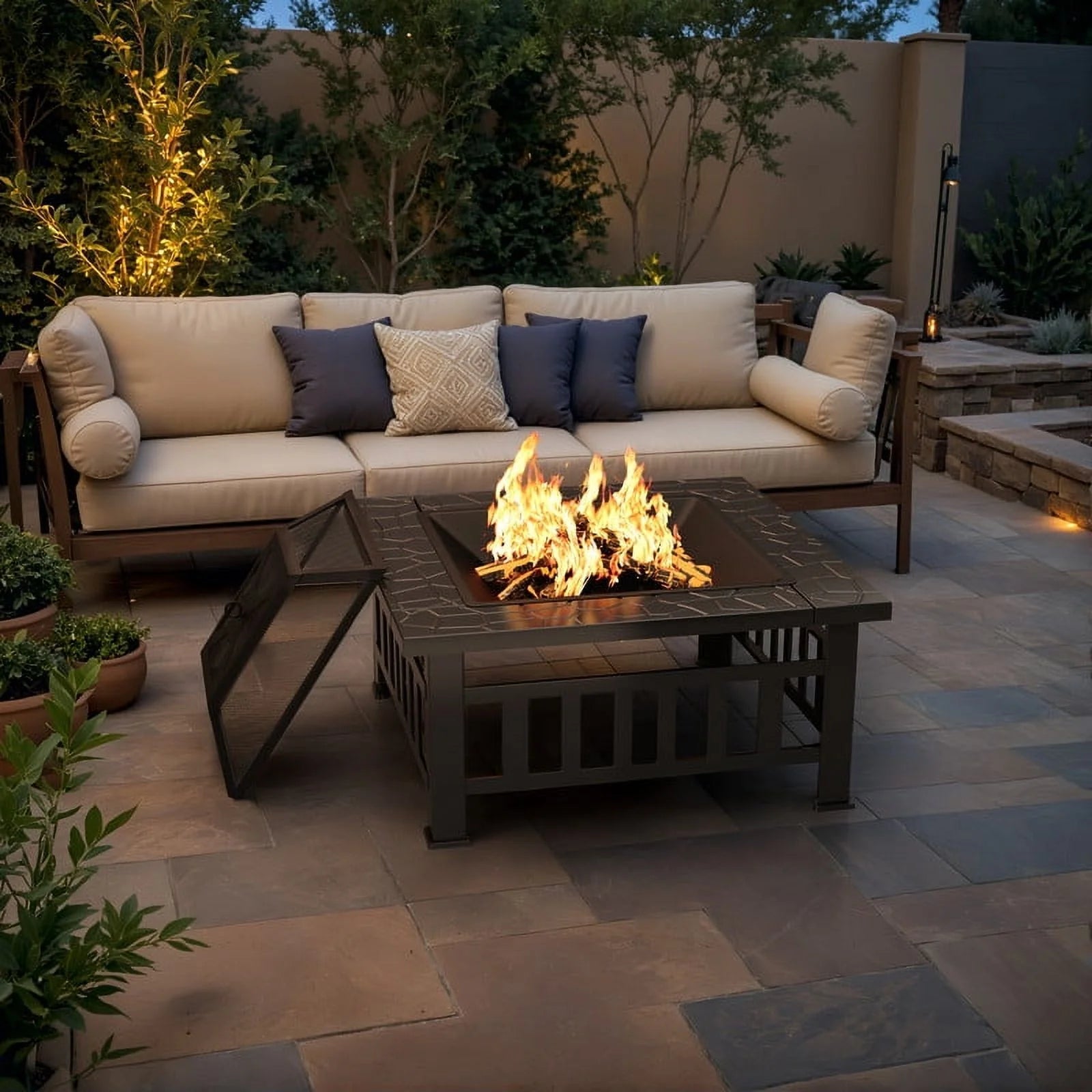 4 - in - 1 Outdoor Fire Pit Table – 32" × 32" Steel Patio Heater, BBQ Grill & Dining Table – AMFIP81 - with | Sold by Uncle Wiener's Wholesale