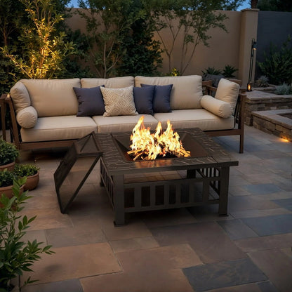 4 - in - 1 Outdoor Fire Pit Table – 32" × 32" Steel Patio Heater, BBQ Grill & Dining Table – AMFIP81 - with | Sold by Uncle Wiener's Wholesale