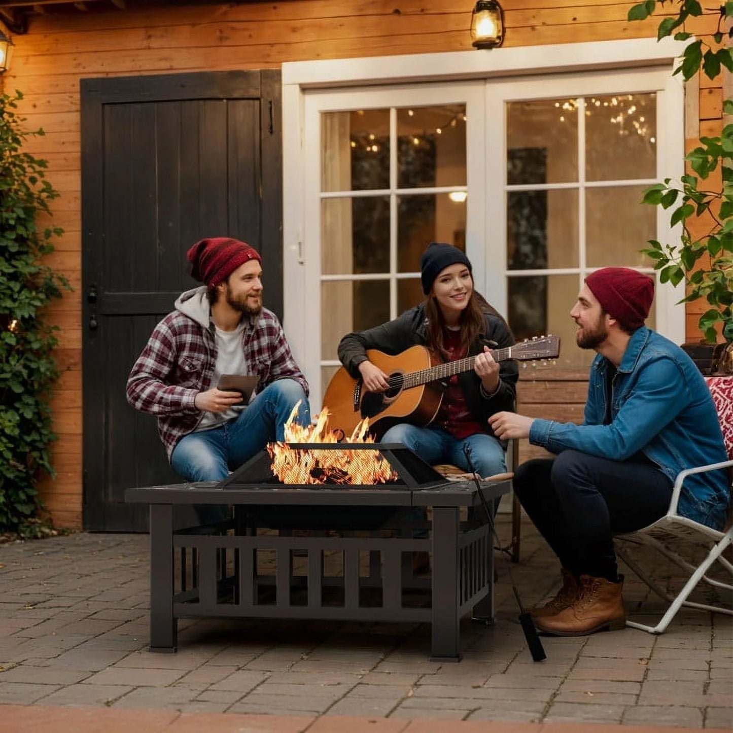 4 - in - 1 Outdoor Fire Pit Table – 32" × 32" Steel Patio Heater, BBQ Grill & Dining Table – AMFIP81 - with | Sold by Uncle Wiener's Wholesale