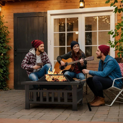 4 - in - 1 Outdoor Fire Pit Table – 32" × 32" Steel Patio Heater, BBQ Grill & Dining Table – AMFIP81 - with | Sold by Uncle Wiener's Wholesale