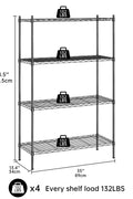 4 - Layer Black Wire Storage Rack – Durable Steel Organizer for Home, Garage, or Office | SKU: AMHWS1393 - with | Sold by Uncle Wiener's Wholesale