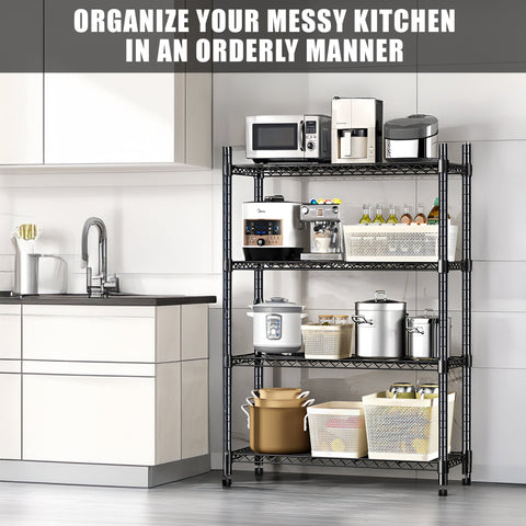 4 - Layer Black Wire Storage Rack – Durable Steel Organizer for Home, Garage, or Office | SKU: AMHWS1393 - with | Sold by Uncle Wiener's Wholesale