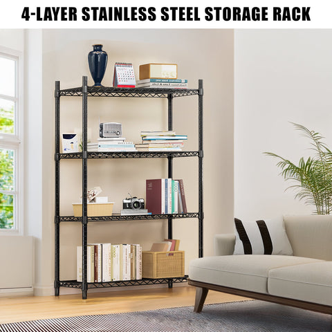 4 - Layer Black Wire Storage Rack – Durable Steel Organizer for Home, Garage, or Office | SKU: AMHWS1393 - with | Sold by Uncle Wiener's Wholesale