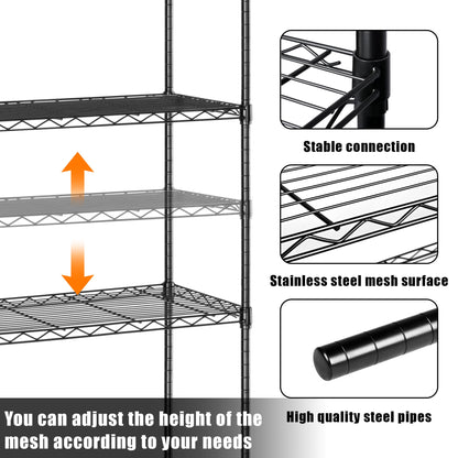 4 - Layer Black Wire Storage Rack – Durable Steel Organizer for Home, Garage, or Office | SKU: AMHWS1393 - with | Sold by Uncle Wiener's Wholesale