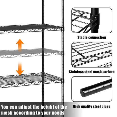 4 - Layer Black Wire Storage Rack – Durable Steel Organizer for Home, Garage, or Office | SKU: AMHWS1393 - with | Sold by Uncle Wiener's Wholesale
