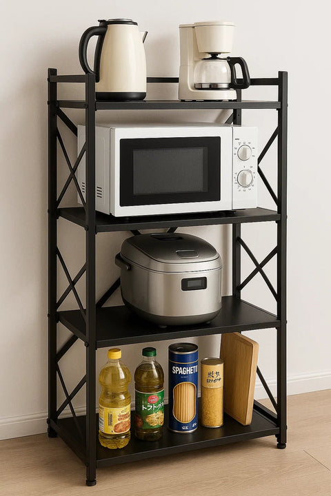 4 - Layer Folding Microwave Kitchen Shelf Rack – Heavy - Duty Steel, Freestanding AMMTR4 - with | Sold by Uncle Wiener's Wholesale