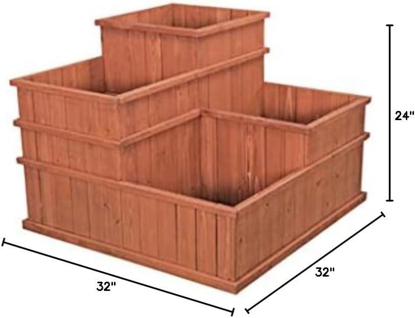 4 - Level Wooden Raised Garden Bed Planter Box 32" x 32" for Herbs, Vegetables, Flowers, Succulents, Patio & Indoor Outdoor Gardening MLP3232 - Garden & Landscaping with | Sold by Uncle Wiener's Wholesale