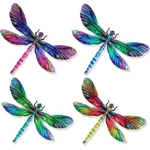 4-Pack Colourful Metal Dragonfly Wall Decor 8.8" x 5.9" for Garden, Fence, Patio & Outdoor Decor ONWD1209 - with | Sold by Uncle Wiener's Wholesale