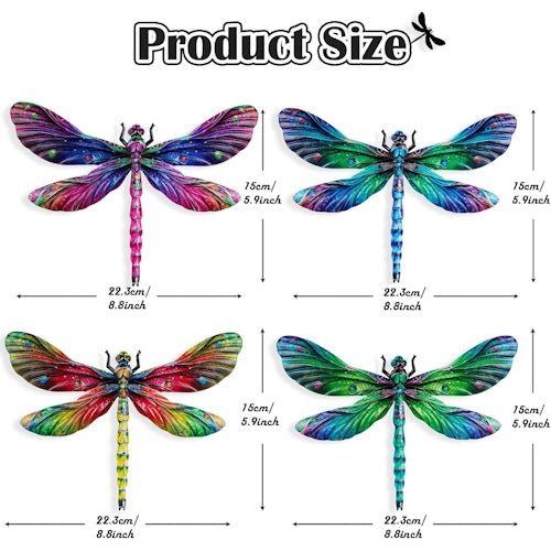 4-Pack Colourful Metal Dragonfly Wall Decor 8.8" x 5.9" for Garden, Fence, Patio & Outdoor Decor ONWD1209 - with | Sold by Uncle Wiener's Wholesale