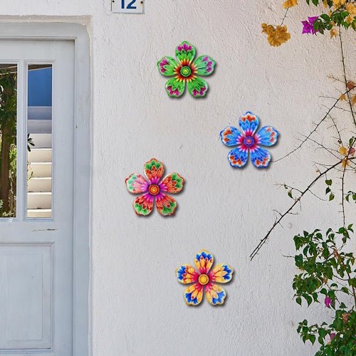 4-Pack Colourful Metal Flower Wall Decor 6.2" with Powder-Coated Finish for Garden, Fence, Patio & Home Decor ONWD1214 - with | Sold by Uncle Wiener's Wholesale