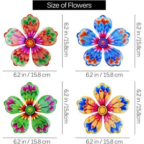 4-Pack Colourful Metal Flower Wall Decor 6.2" with Powder-Coated Finish for Garden, Fence, Patio & Home Decor ONWD1214 - with | Sold by Uncle Wiener's Wholesale