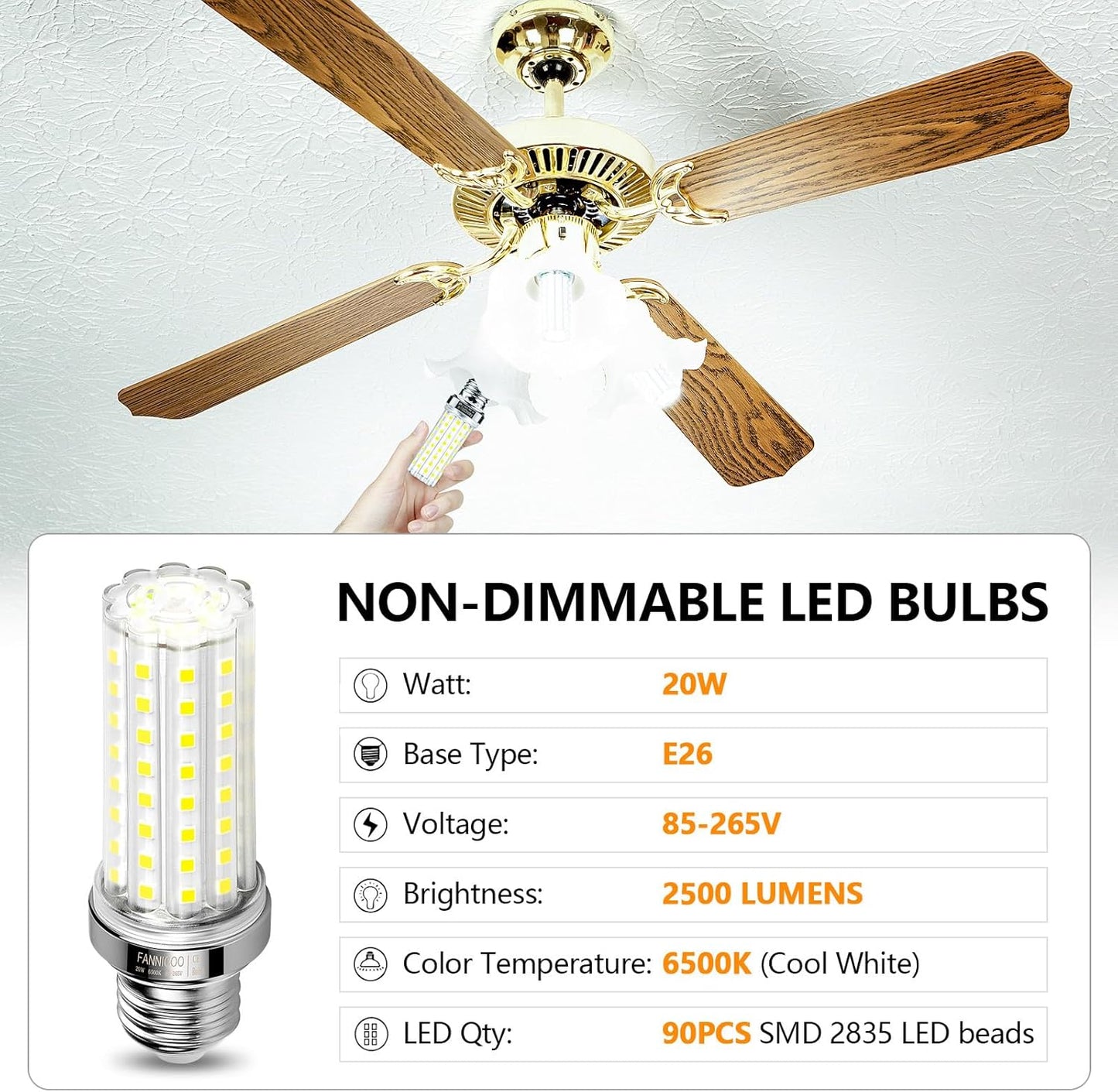 4 - Pack LED Corn Light Bulbs – 20W (150W Equivalent) 2500 Lumen 6500K Cool Daylight E26/E27 Base Non - Dimmable – CL0204C - with | Sold by Uncle Wiener's Wholesale