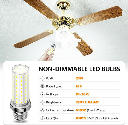 4 - Pack LED Corn Light Bulbs – 20W (150W Equivalent) 2500 Lumen 6500K Cool Daylight E26/E27 Base Non - Dimmable – CL0204C - with | Sold by Uncle Wiener's Wholesale