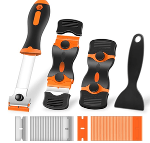 4 Pack Premium Cleaning Scraper Tool with 50 Metal & Plastic Razor Blades – RBS4P50