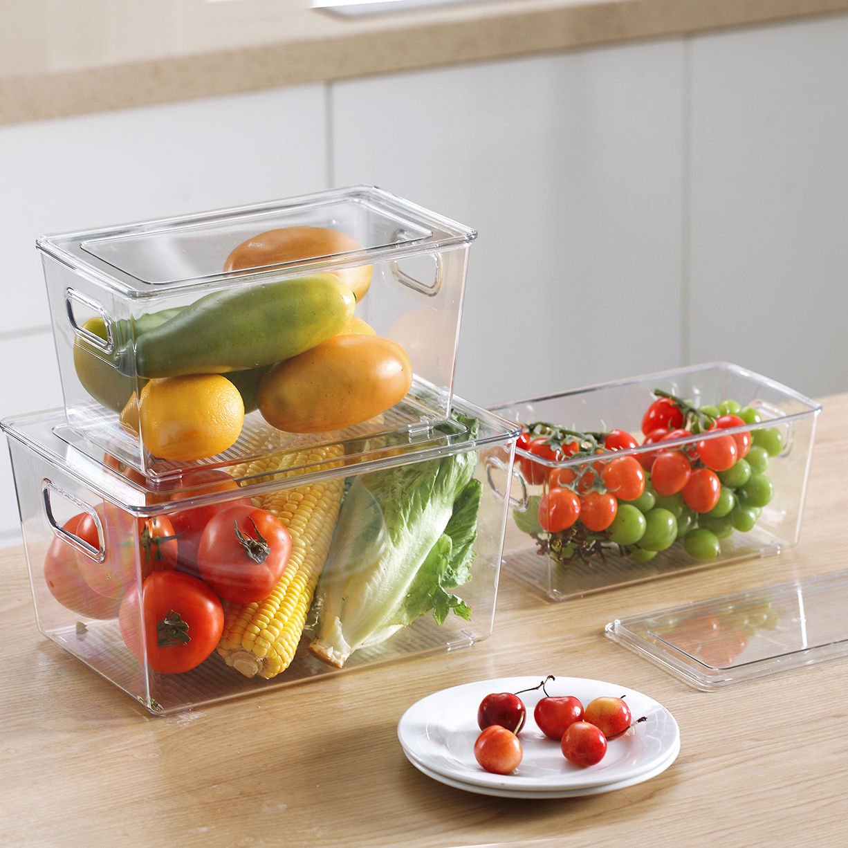 4 Pc Clear Plastic Storage Box With Lid Set Fridge Organizer Bin S M L Variants SC22183 - with Small | Sold by Uncle Wiener's Wholesale