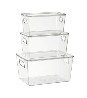 4 Pc Clear Plastic Storage Box With Lid Set Fridge Organizer Bin S M L Variants SC22183