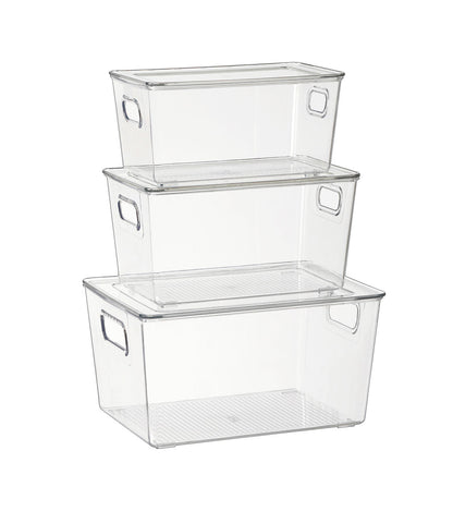 4 Pc Clear Plastic Storage Box With Lid Set Fridge Organizer Bin S M L Variants SC22183 - with Small | Sold by Uncle Wiener's Wholesale
