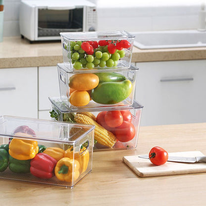 4 Pc Clear Plastic Storage Box With Lid Set Fridge Organizer Bin S M L Variants SC22183 - with Small | Sold by Uncle Wiener's Wholesale