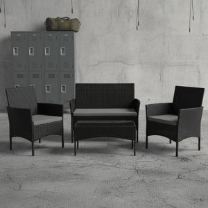 New 4 PCS Outdoor Furniture Set — PE Rattan with Tempered Glass Table & Cushions