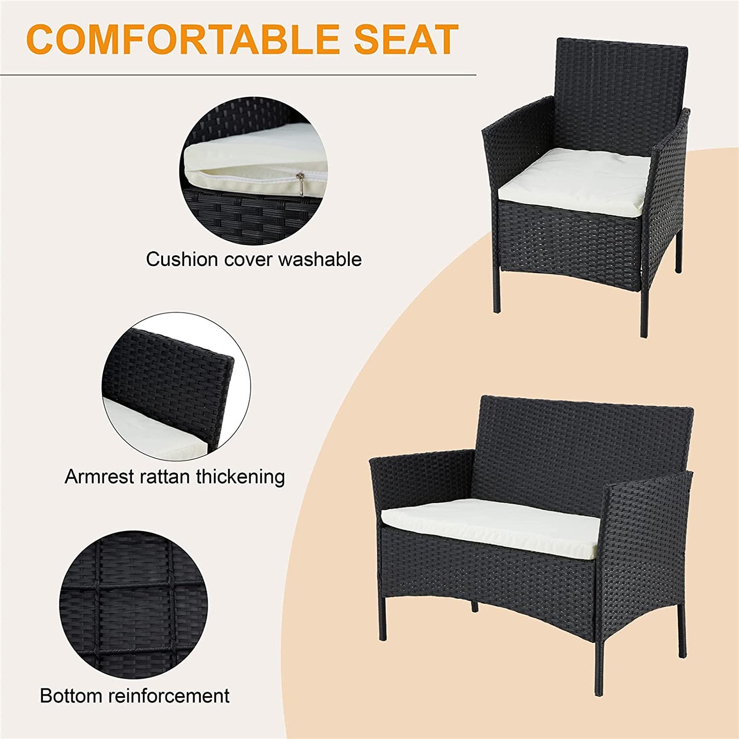 4 PCS Outdoor Patio Furniture Set – Rattan Chairs, Loveseat & Coffee Table 726630 - with | Sold by Uncle Wiener's Wholesale