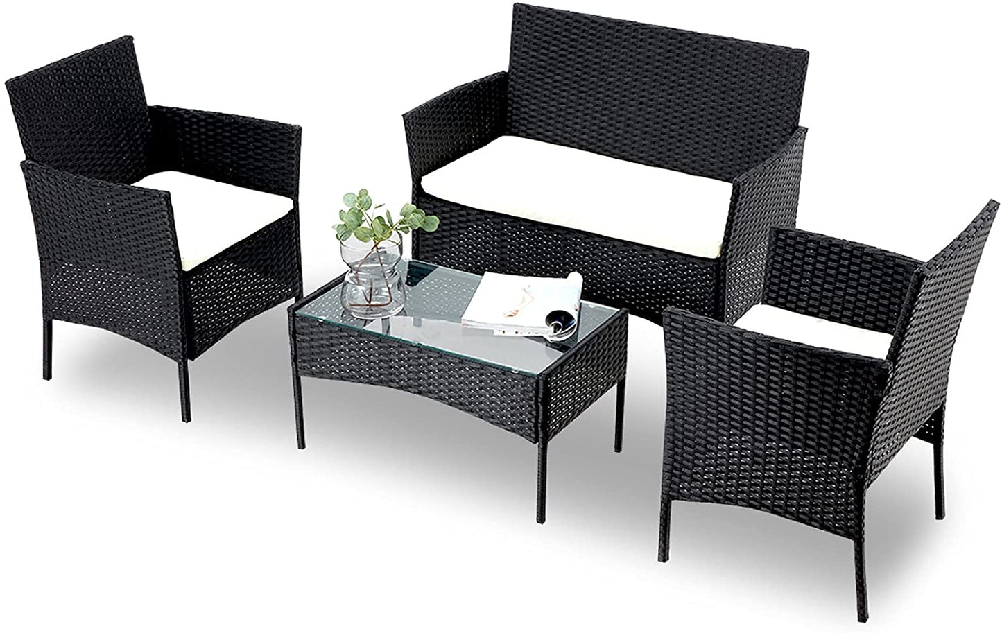 4 PCS Outdoor Patio Furniture Set – Rattan Chairs, Loveseat & Coffee Table 726630 - with | Sold by Uncle Wiener's Wholesale