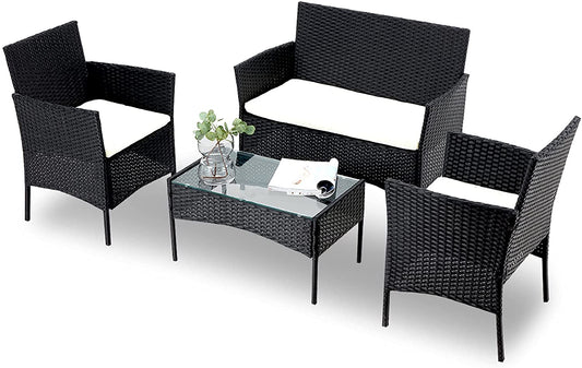 4 PCS Outdoor Patio Furniture Set – Rattan Chairs, Loveseat & Coffee Table 726630 - with | Sold by Uncle Wiener's Wholesale