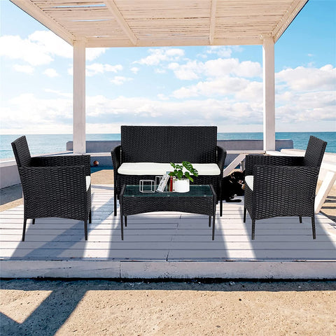 4 PCS Outdoor Patio Furniture Set – Rattan Chairs, Loveseat & Coffee Table 726630 - with | Sold by Uncle Wiener's Wholesale