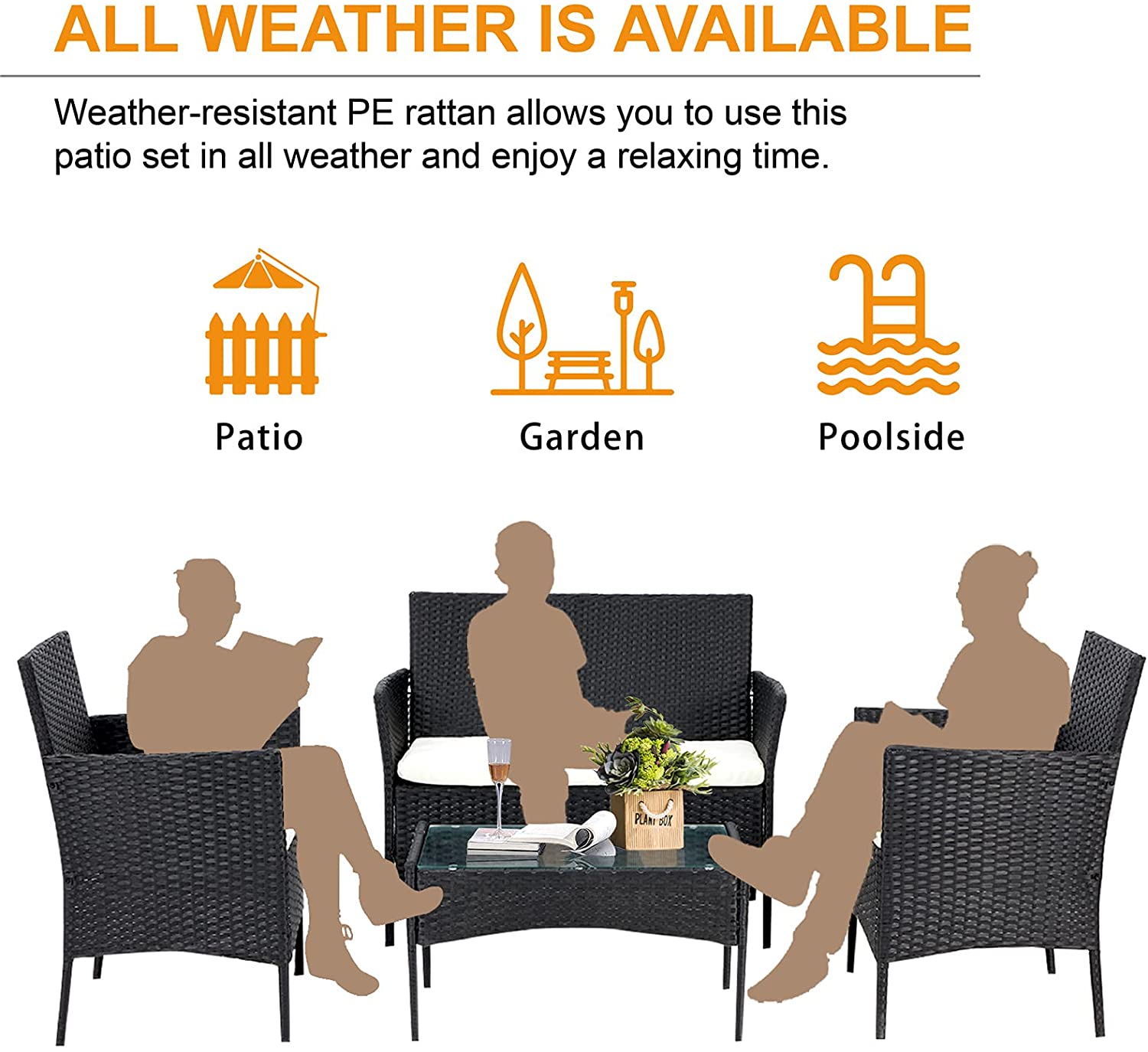 4 PCS Outdoor Patio Furniture Set – Rattan Chairs, Loveseat & Coffee Table 726630 - with | Sold by Uncle Wiener's Wholesale
