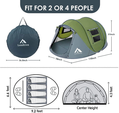 4 - Person Instant Pop - Up Camping Tent, Waterproof Polyester Dome Tent with Mesh Windows – PT4280 - with | Sold by Uncle Wiener's Wholesale