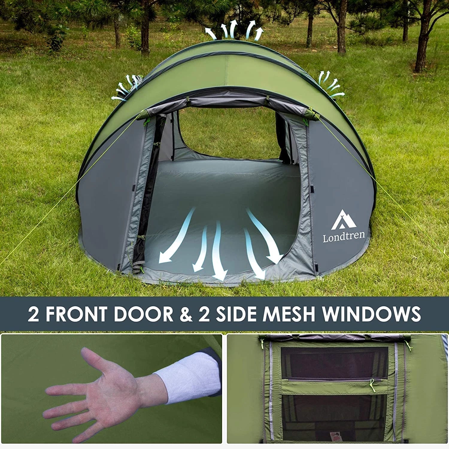4 - Person Instant Pop - Up Camping Tent, Waterproof Polyester Dome Tent with Mesh Windows – PT4280 - with | Sold by Uncle Wiener's Wholesale