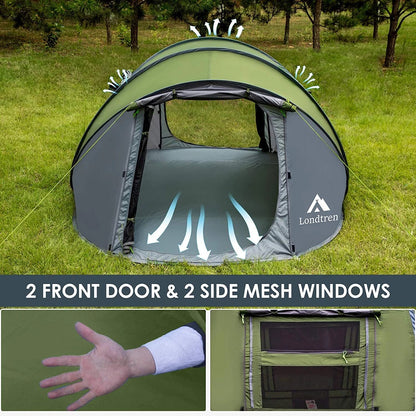 4 - Person Instant Pop - Up Camping Tent, Waterproof Polyester Dome Tent with Mesh Windows – PT4280 - with | Sold by Uncle Wiener's Wholesale