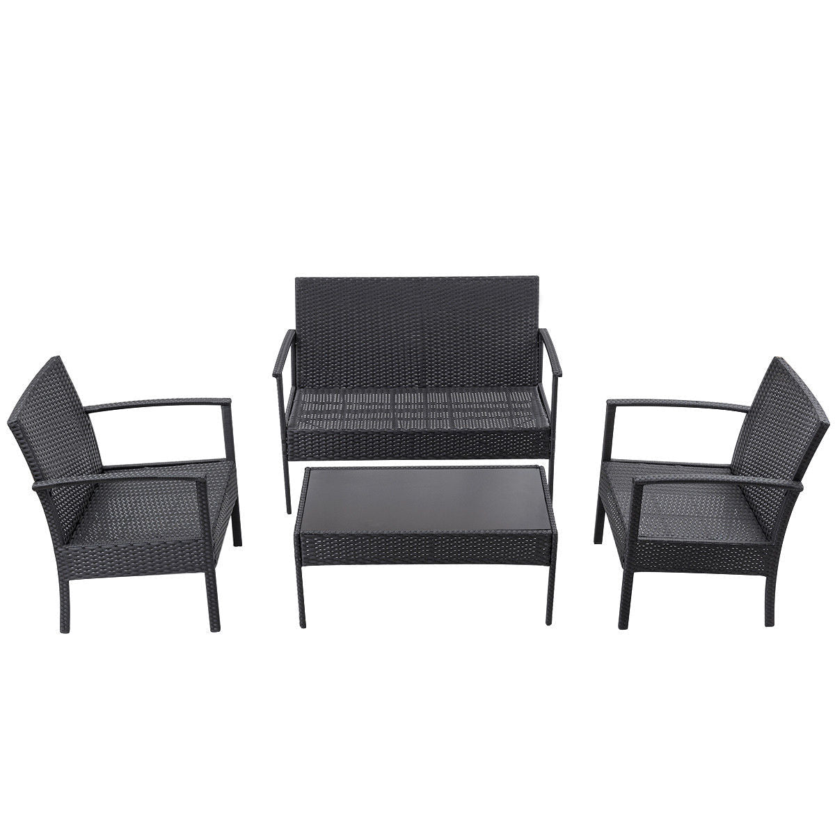 4 - Piece Outdoor Rattan Patio Furniture Set with Cushions & Glass Coffee Table 726201 - with | Sold by Uncle Wiener's Wholesale