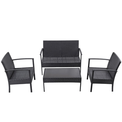 4 - Piece Outdoor Rattan Patio Furniture Set with Cushions & Glass Coffee Table 726201 - with | Sold by Uncle Wiener's Wholesale