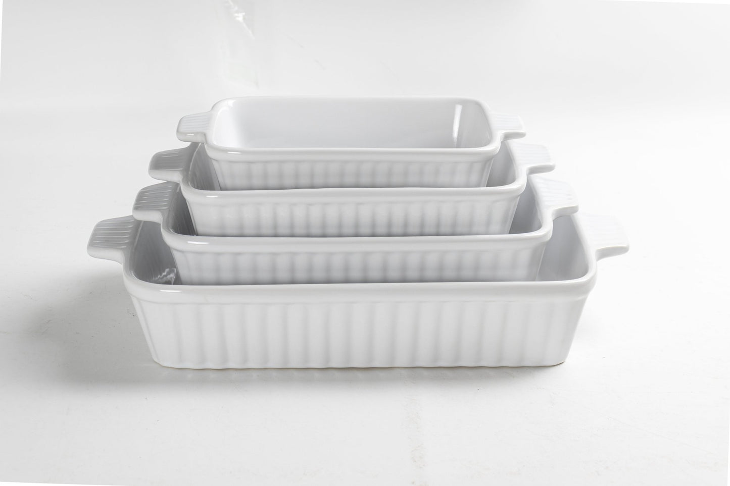 4-Piece Rectangle Baking Dish Set Ceramic Oven Safe 9.25"–14.75" White RCB4WT - with | Sold by Uncle Wiener's Wholesale
