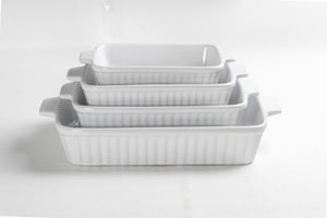 4-Piece Rectangle Baking Dish Set Ceramic Oven Safe 9.25"–14.75" White RCB4WT