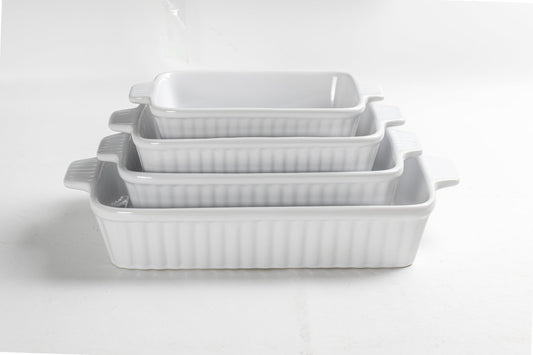 4-Piece Rectangle Baking Dish Set Ceramic Oven Safe 9.25"–14.75" White RCB4WT - with | Sold by Uncle Wiener's Wholesale