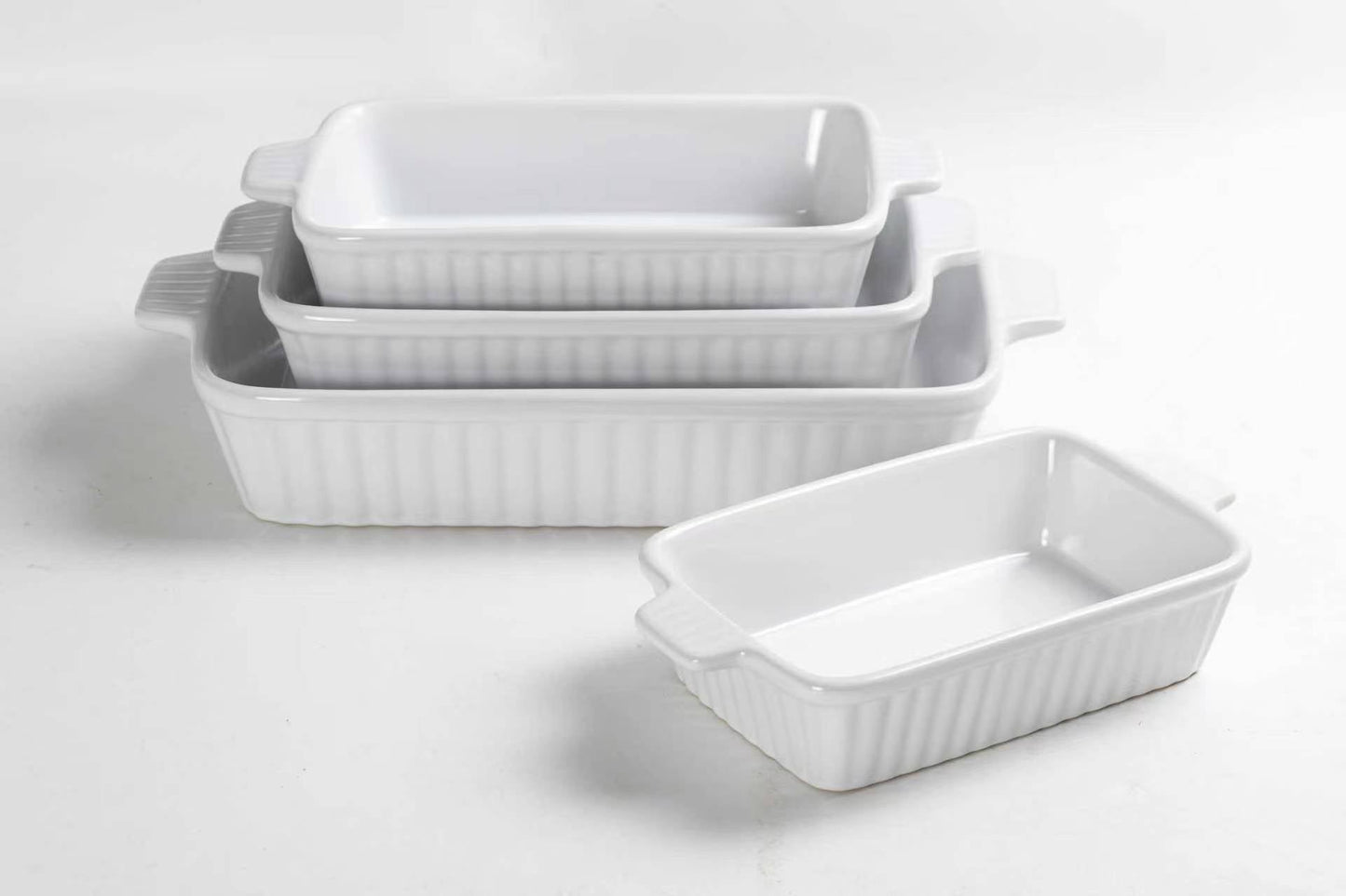 4-Piece Rectangle Baking Dish Set Ceramic Oven Safe 9.25"–14.75" White RCB4WT - with | Sold by Uncle Wiener's Wholesale