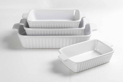 4-Piece Rectangle Baking Dish Set Ceramic Oven Safe 9.25"–14.75" White RCB4WT - with | Sold by Uncle Wiener's Wholesale