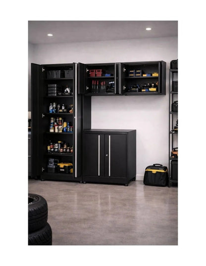 4-Piece Stainless Steel Garage Cabinet Set with Workbench, Wall Cabinets & Tall Storage Cabinet HTC3280PC - with | Sold by Uncle Wiener's Wholesale