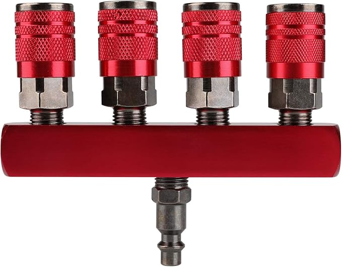 4 - Way Straight Air Manifold with 5 Ports & 1/4" NPT Plug – Aluminum Pneumatic Air Splitter – AM4W5P - with | Sold by Uncle Wiener's Wholesale