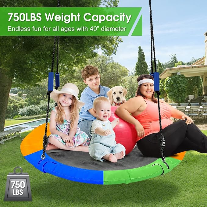 40-Inch Flying Saucer Tree Swing – Heavy Duty Outdoor Round Swing with Adjustable Ropes, Hanging Straps & 750 lb Weight Capacity for Kids and Adults - Toys with | Sold by Uncle Wiener's Wholesale