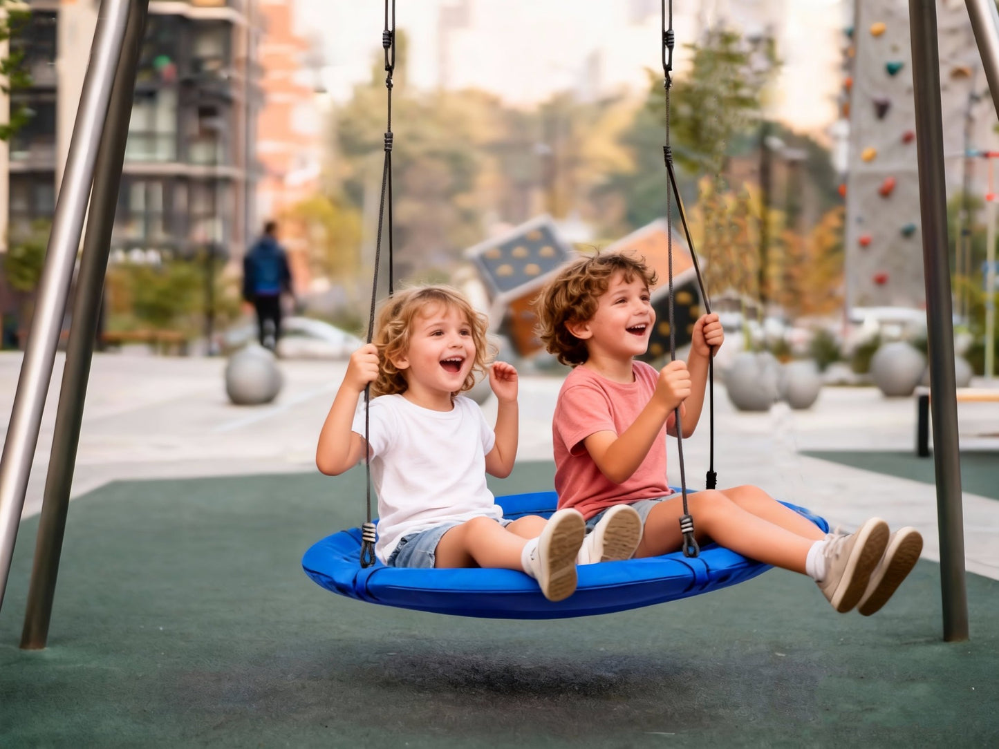 40" Round Kids Tree Swing with Adjustable Ropes – Indoor & Outdoor - with Blue | Sold by Uncle Wiener's Wholesale