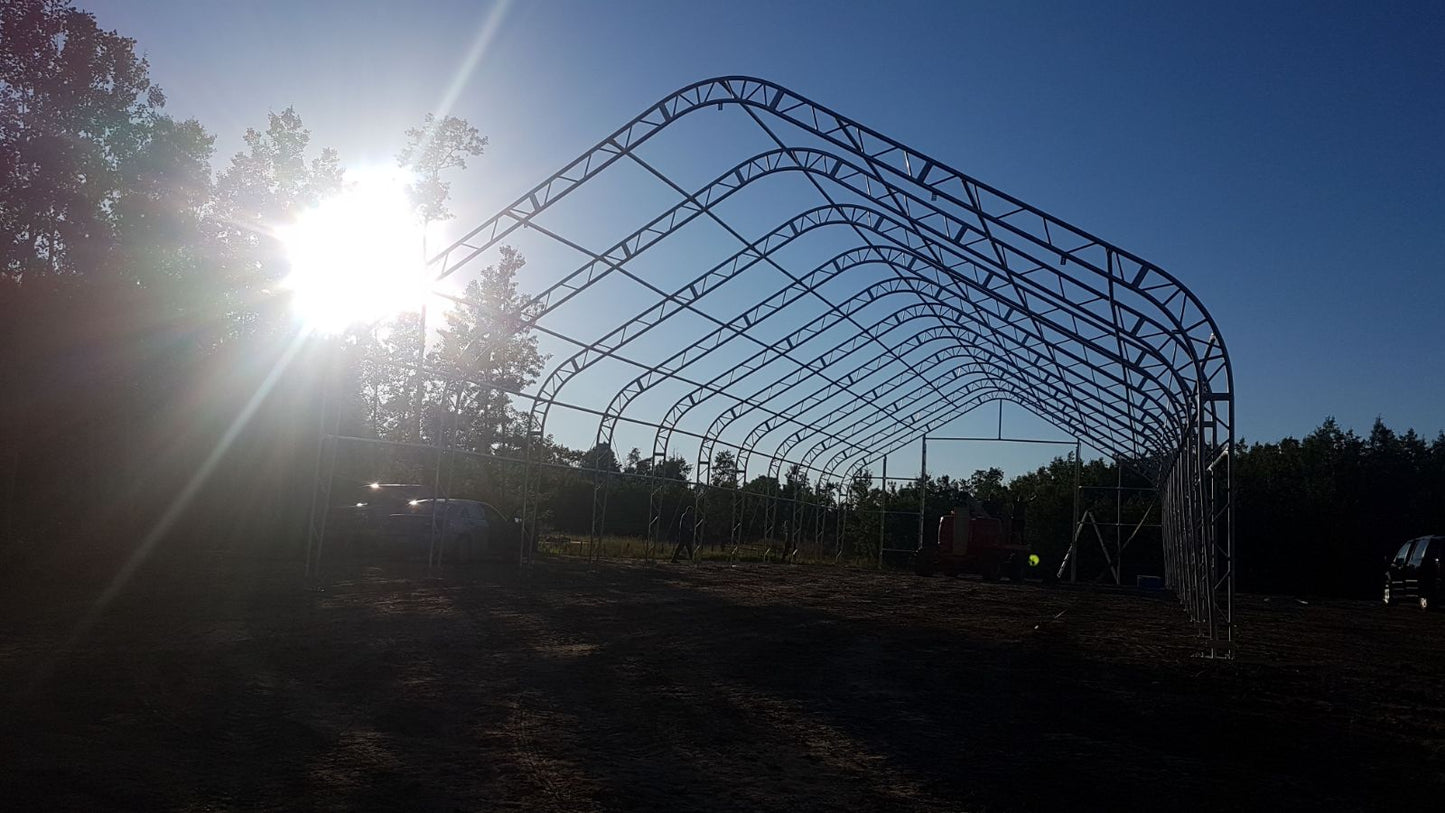 40′ WIDE DOUBLE TRUSS STORAGE BUILDINGS - with 22 Oz PVC Tarp Upgrade 40X60X23 | Sold by Uncle Wiener's Wholesale