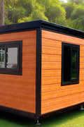 Side profile of modular prefab home in folded transport configuration