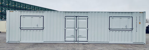 40ft Multi - Door Sea Container Office – Double Service Windows, Dual Entry Doors, Ventilated Workspace – Model 2504252 - with | Sold by Uncle Wiener's Wholesale