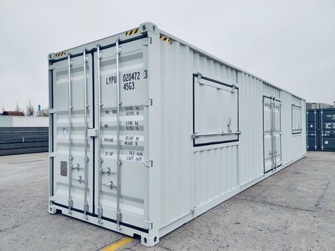 40ft Multi - Door Sea Container Office – Double Service Windows, Dual Entry Doors, Ventilated Workspace – Model 2504252 - with | Sold by Uncle Wiener's Wholesale