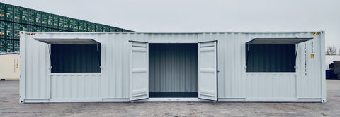 40ft Multi - Door Sea Container Office – Double Service Windows, Dual Entry Doors, Ventilated Workspace – Model 2504252 - with | Sold by Uncle Wiener's Wholesale