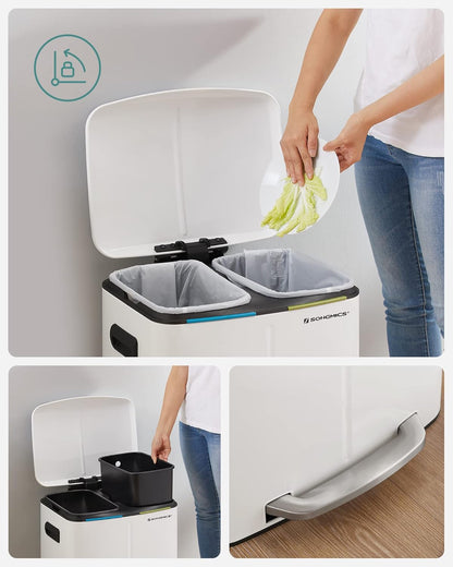 40L Dual Compartment Kitchen Trash Can with Soft Close Lid, Recycling Waste Bin with Pedals and Removable Inner Buckets LTB40 Series - with Cloud White | Sold by Uncle Wiener's Wholesale