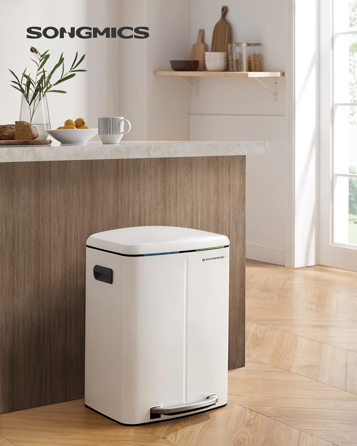 40L Dual Compartment Kitchen Trash Can with Soft Close Lid, Recycling Waste Bin with Pedals and Removable Inner Buckets LTB40 Series - with Cloud White | Sold by Uncle Wiener's Wholesale