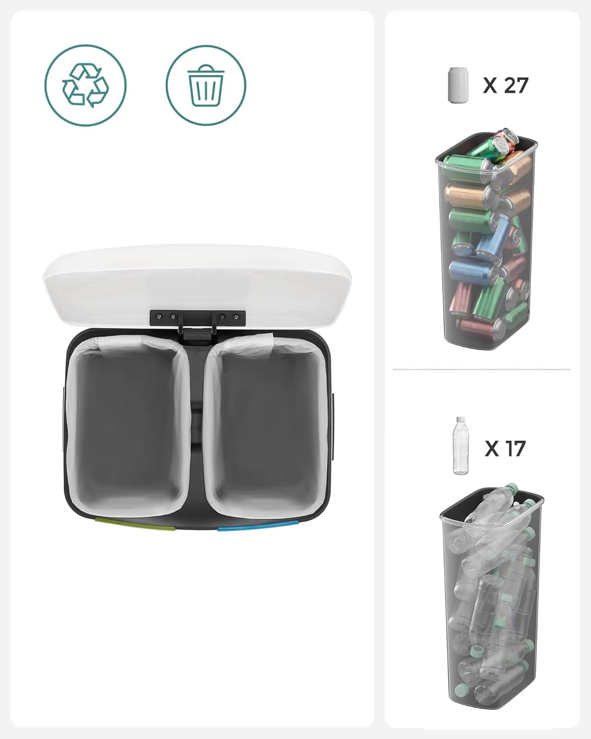 40L Dual Compartment Kitchen Trash Can with Soft Close Lid, Recycling Waste Bin with Pedals and Removable Inner Buckets LTB40 Series - with Cloud White | Sold by Uncle Wiener's Wholesale